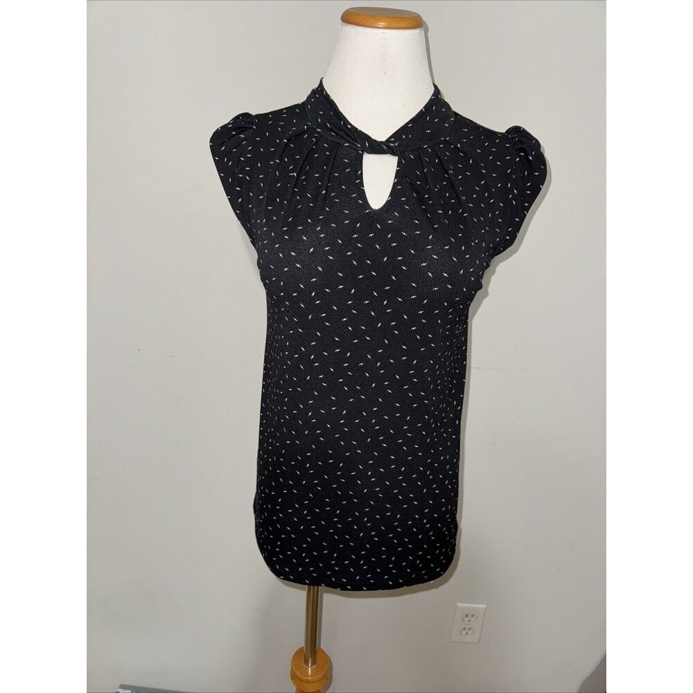 Elle Black Sleeveless Blouse with White Dots | Women's Size XS